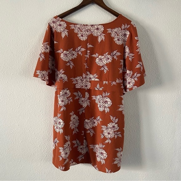 Maternity Burnt Orange Floral Tie Waist Cascade Sleeve Top Tunic Blouse Size XXL - Picture 6 of 7